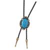 Adjustable Leather Cord Western Bolo Tie Crack Turquoises Pendant Necklace Jewelry Necktie For Cowboy Rodeos Event