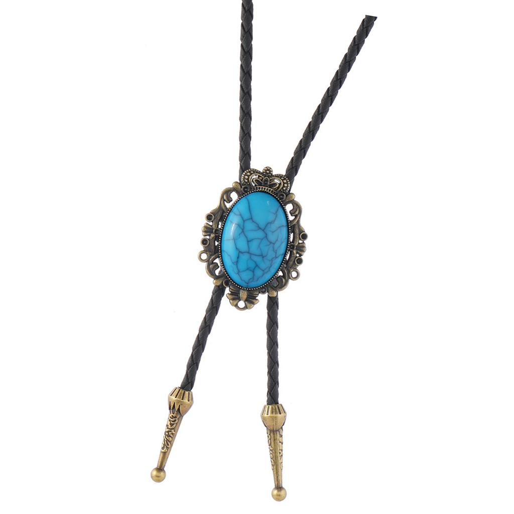 Adjustable Leather Cord Western Bolo Tie Crack Turquoises Pendant Necklace Jewelry Necktie For Cowboy Rodeos Event