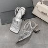 Fashion 2025 Brown Sandals Women Summer New Fashion Women's Sandals Open Toe Pumps Women Shoes Dress Soft-soled Heel High Shoes
