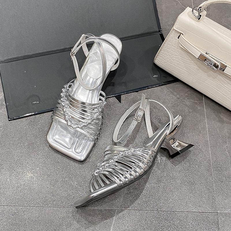 Fashion 2025 Brown Sandals Women Summer New Fashion Women's Sandals Open Toe Pumps Women Shoes Dress Soft-soled Heel High Shoes