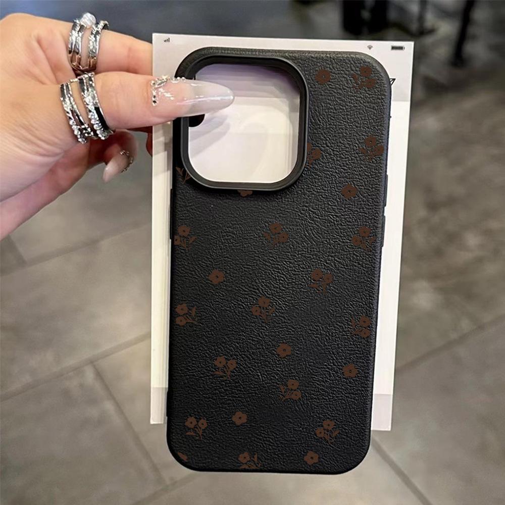 Applicable To iPhone17 Pro Max French Small Floral Leather Pattern Mobile Phone Protective Case 17/16 Large Hole 15 Cute
