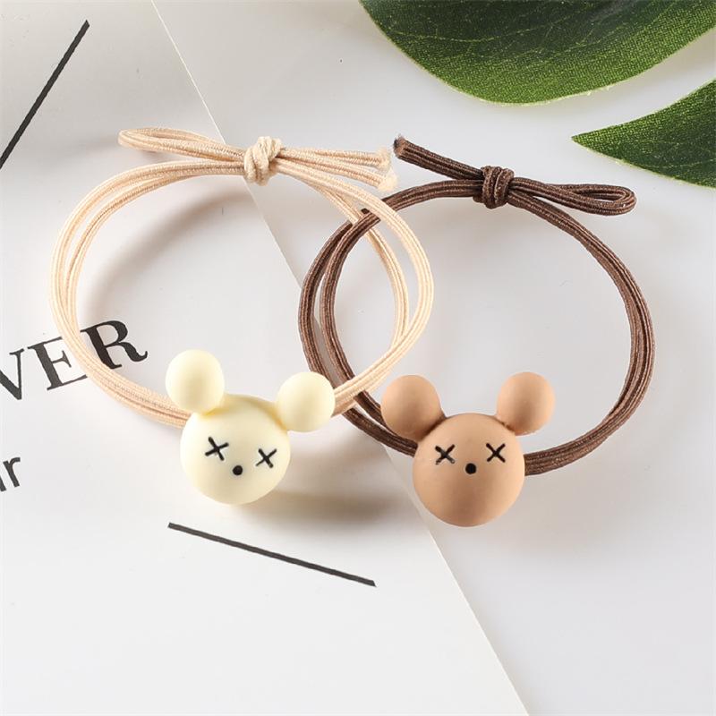 

2шт / набор корейская версия молочный чай цвет смешной медведь кольцо для волос мультяшное животное волосы веревка головной убор высокая эластичная резинка резинка аксессуары для волос