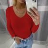 Жіночі модні повсякденні светри з довгим рукавом і V-подібним вирізом з однотонним принтом осінь-зима