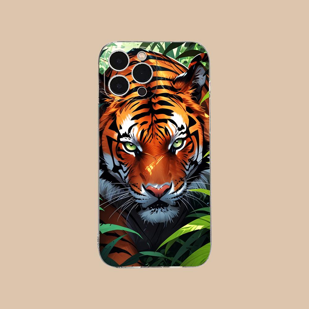 Tiger Neon Mobile Cell Phone Case for iPhone 17 16 15 14 13 12 11 X XR XS Air Pro Max Plus Mini Clear Colorful Cover Cover