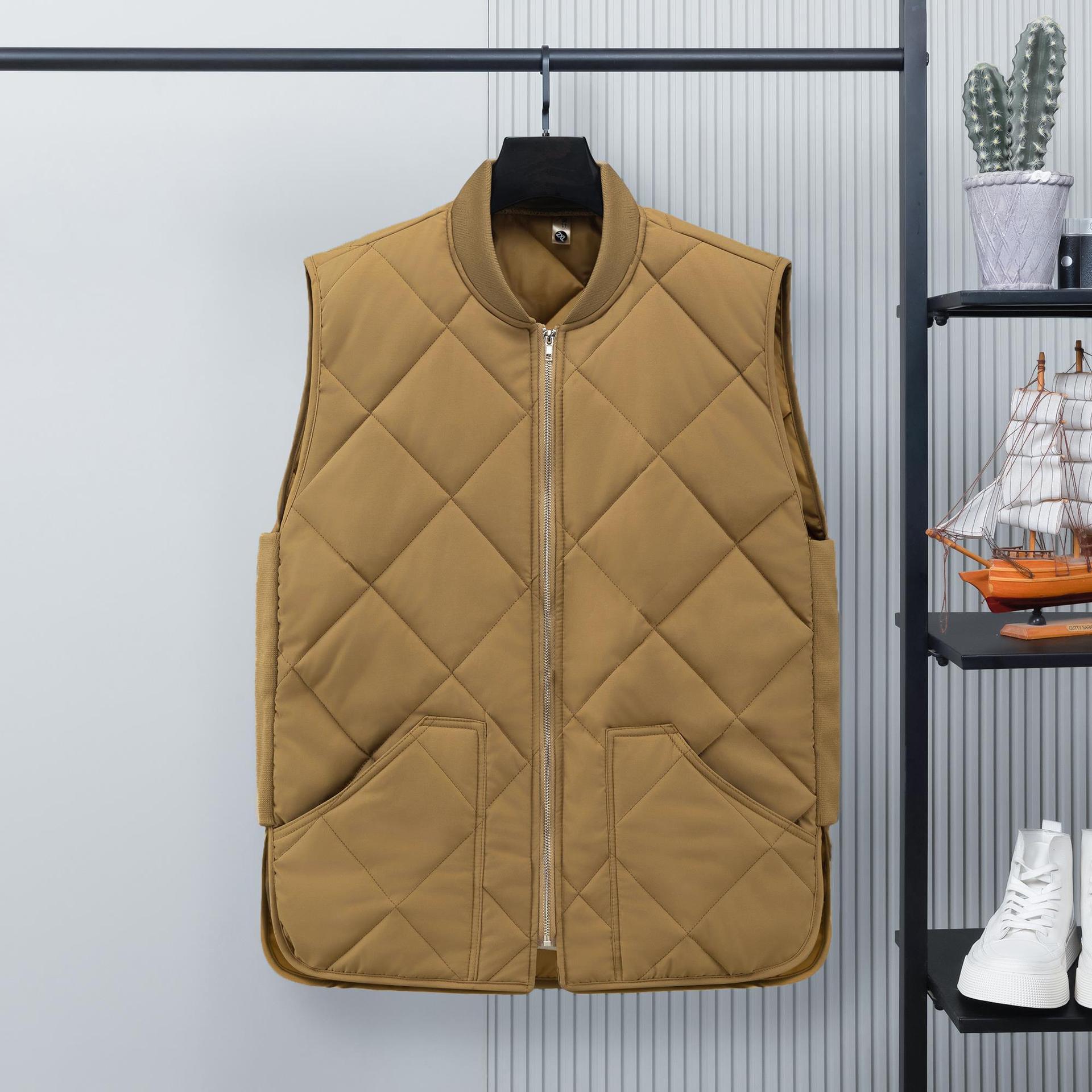 

Unisex Diamond Plaid Baseball Collar Down Vest - Autumn/Winter Collection 3XL серый