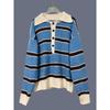 Maglione in Maglia da Donna Invernale Stile Giapponese Retro a Strisce con Mezza Abbottonatura e Colletto Polo, Stile Lento Pigro, Design di Nicchia