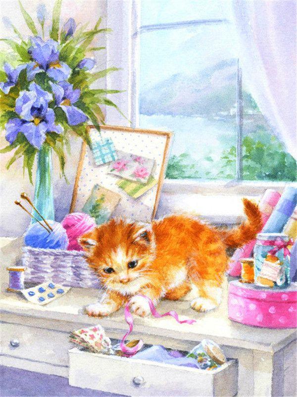 RUOPOTY Kočka malba podle čísel Nástěnná kresba na plátně Jedinečný dárek Obraz podle čísel Zvířecí dekorace do dětského pokoje