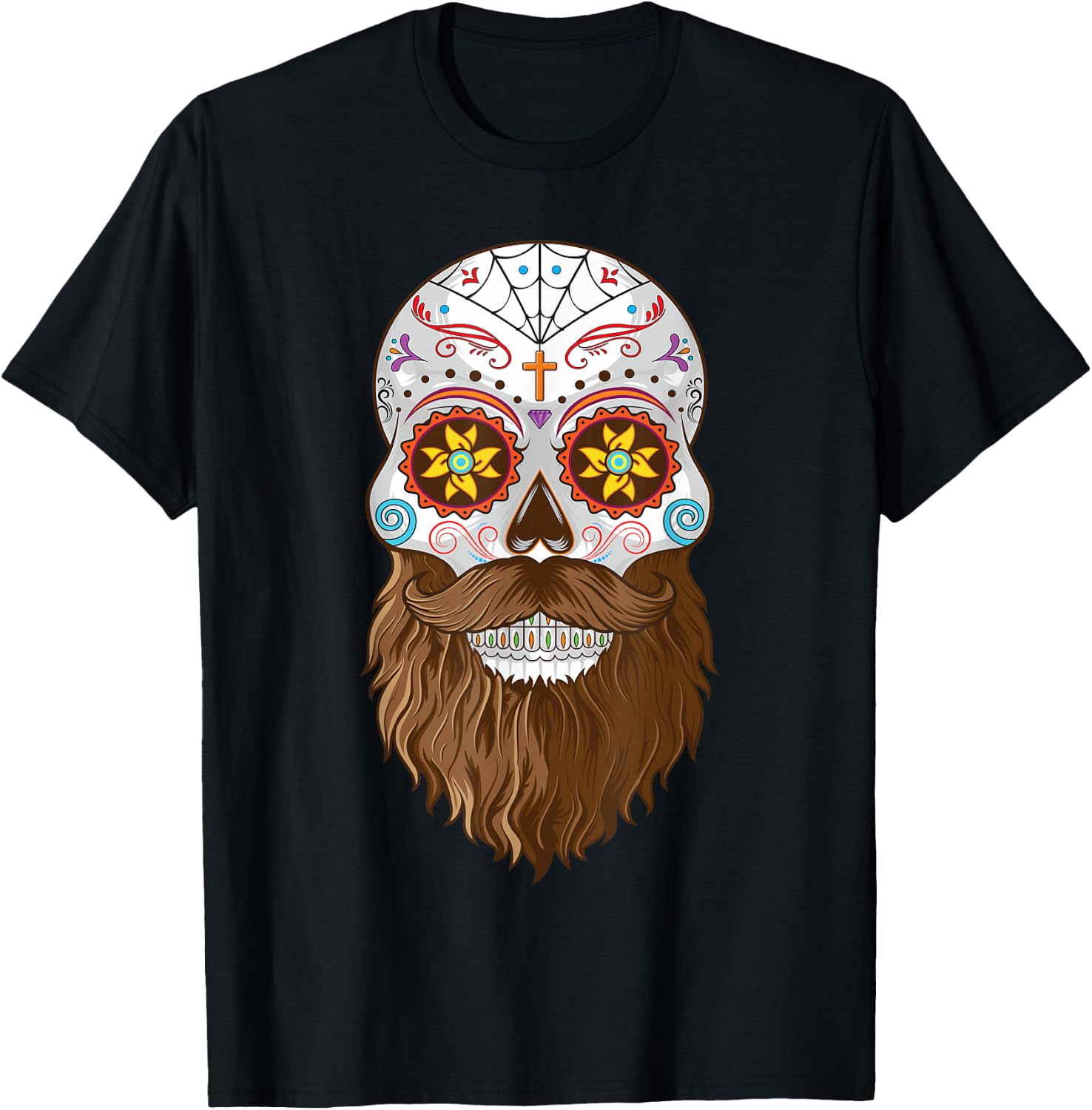 Bearded Sugar Skull Shirt Men Dia de Los Muertos T-Shirt S