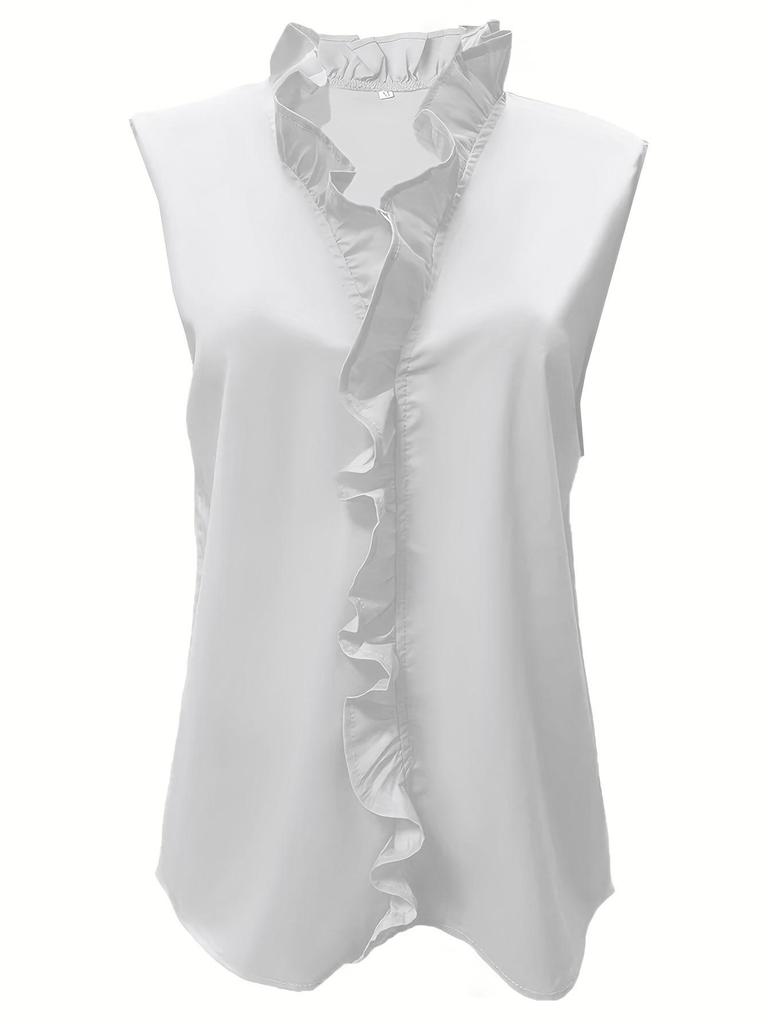 2024 Euro-American Women's Hot Style Ruffle V-Neck Chiffon Sleeveless Top