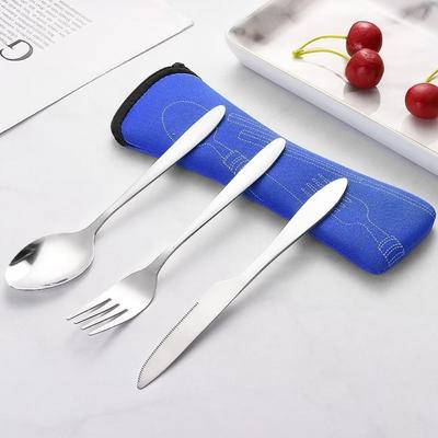 3Pcs Tableware Stainless Steel Cutlery Set Knife Fork And Spoon  Dinnerware  Case Travel Camping Accessories With Portable