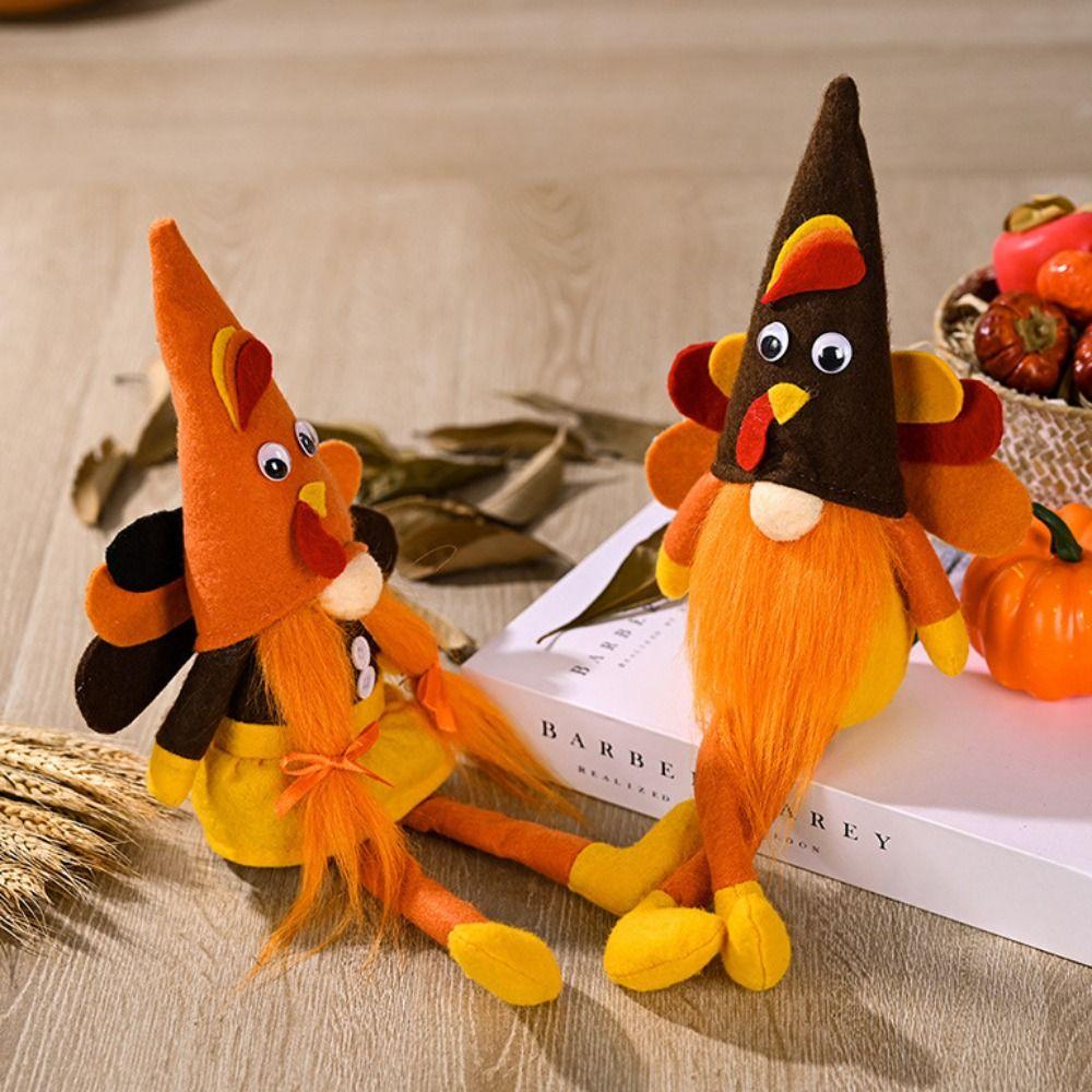 Creative Autumn Turkey Rudolf Doll Ornament Cute Miniature Figurine Sculpture  Harvest
