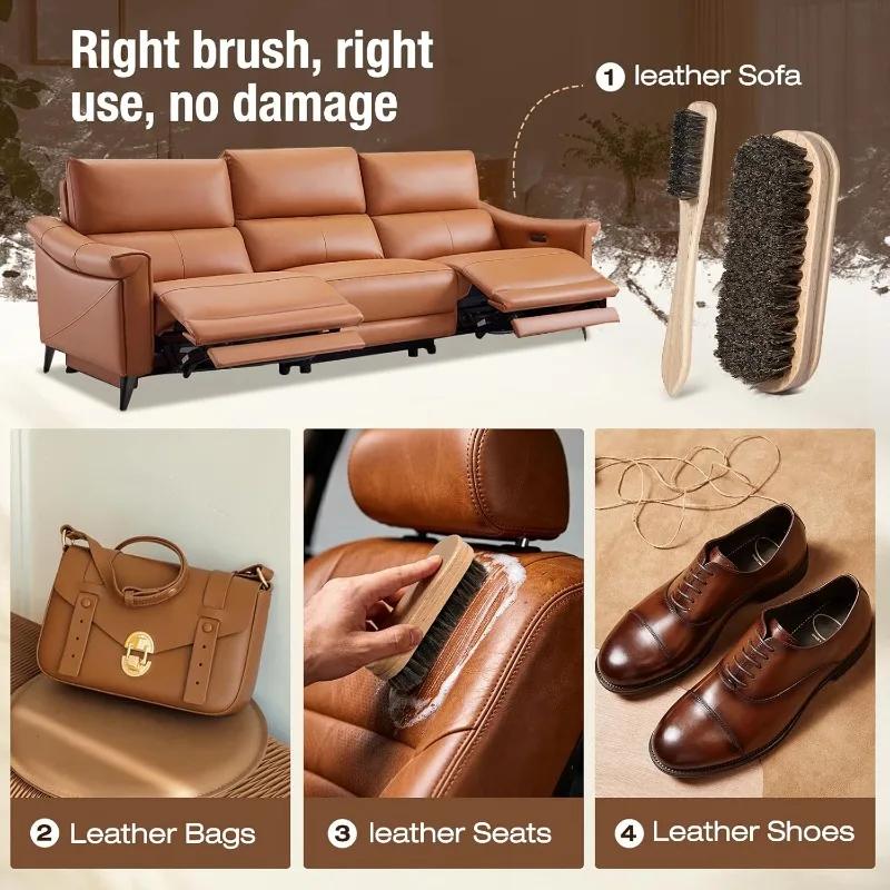 3Pcs Shoe Cleaning Brush Set Suede Eraser Premium Horsehair Polish Brush Long Lasting Shoe Brush for Cleaning and Polishing