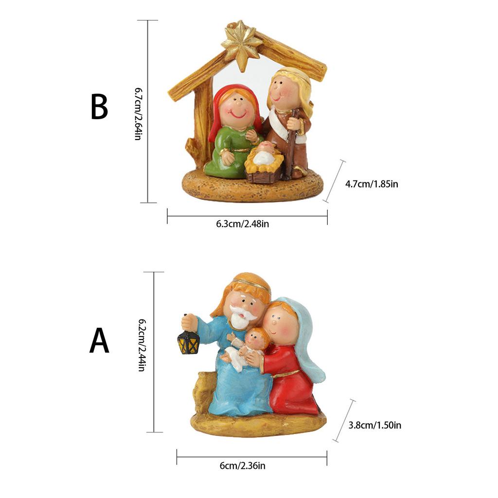 Cartoon Nativity Scene Resins Miniature Statues Tabletop Decors Christmas Figurines For Holiday Display Ornament Gift