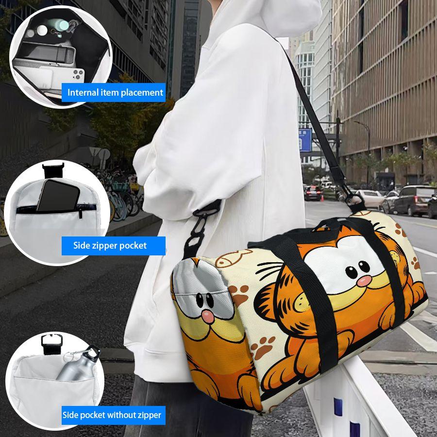 Garfield Cartoon Duffel Bag Large Capacity Travel Gym Bag with Multiple Pockets, Overnight Weekender Bag for Weekend Getaway