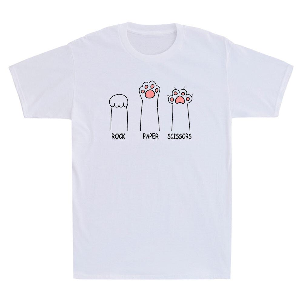 Rock Paper Scissors Hand Game Cute Paw Funny Cat Kitty Meme Retro Unisex Tshirt