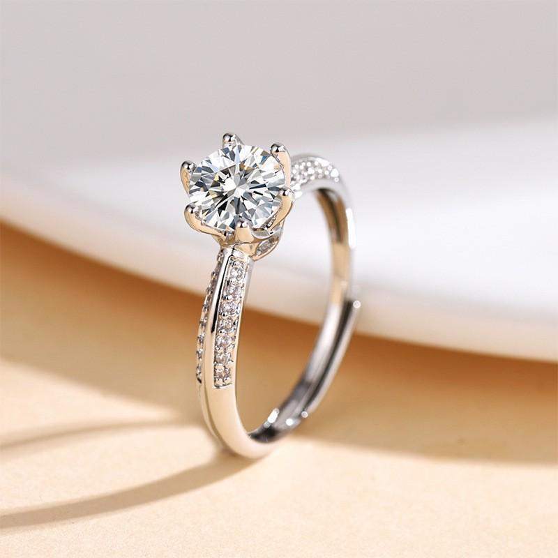 TikTok Influencer Inspired Moissanite Six-Prong Wedding Ring for Women - One Carat Jewelry