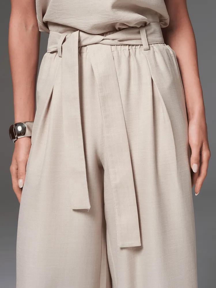 2026 Russian Women's Spring/Summer Sleeveless Solid Color Wide-Leg Pants 2-Piece Set