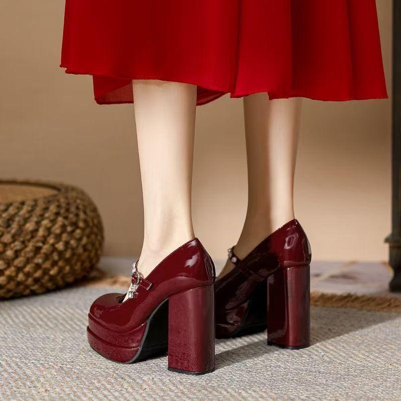 Versatile Fashion Small Thick Heel Waterproof Table High Heels Single Shoes Women's 2025 New Square Head Mary Jane Women's Shoes