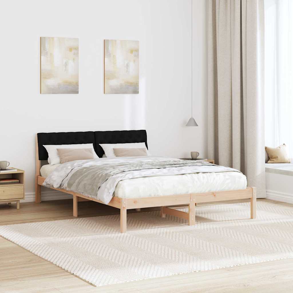 Brown and Black Bed Frame 160 x 200 cm Solid Pine Wood