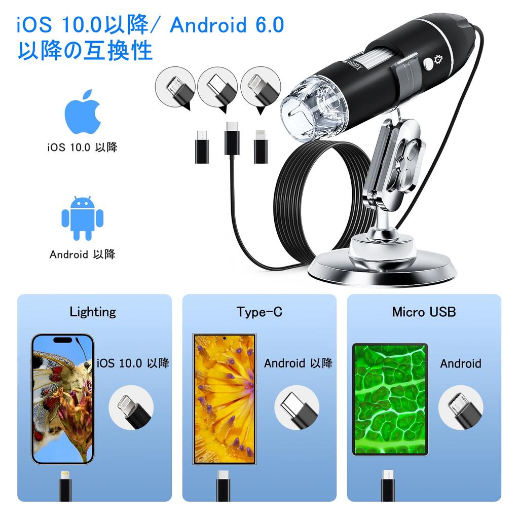 SKYBASIC USB Digital Microscope Handheld HD Inspection Magnification with Adjustable 8 LED Portable Microscope Compatible with iOS and Android Devices