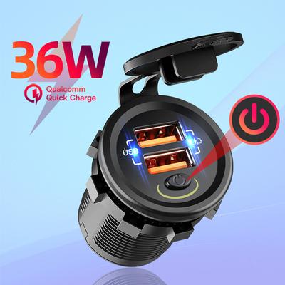 36w rýchlonabíjačka Qc3.0 Dual USB nabíjačka do auta so spínacím tlačidlom LED displejom napätia pre motocykel čln RV ATV