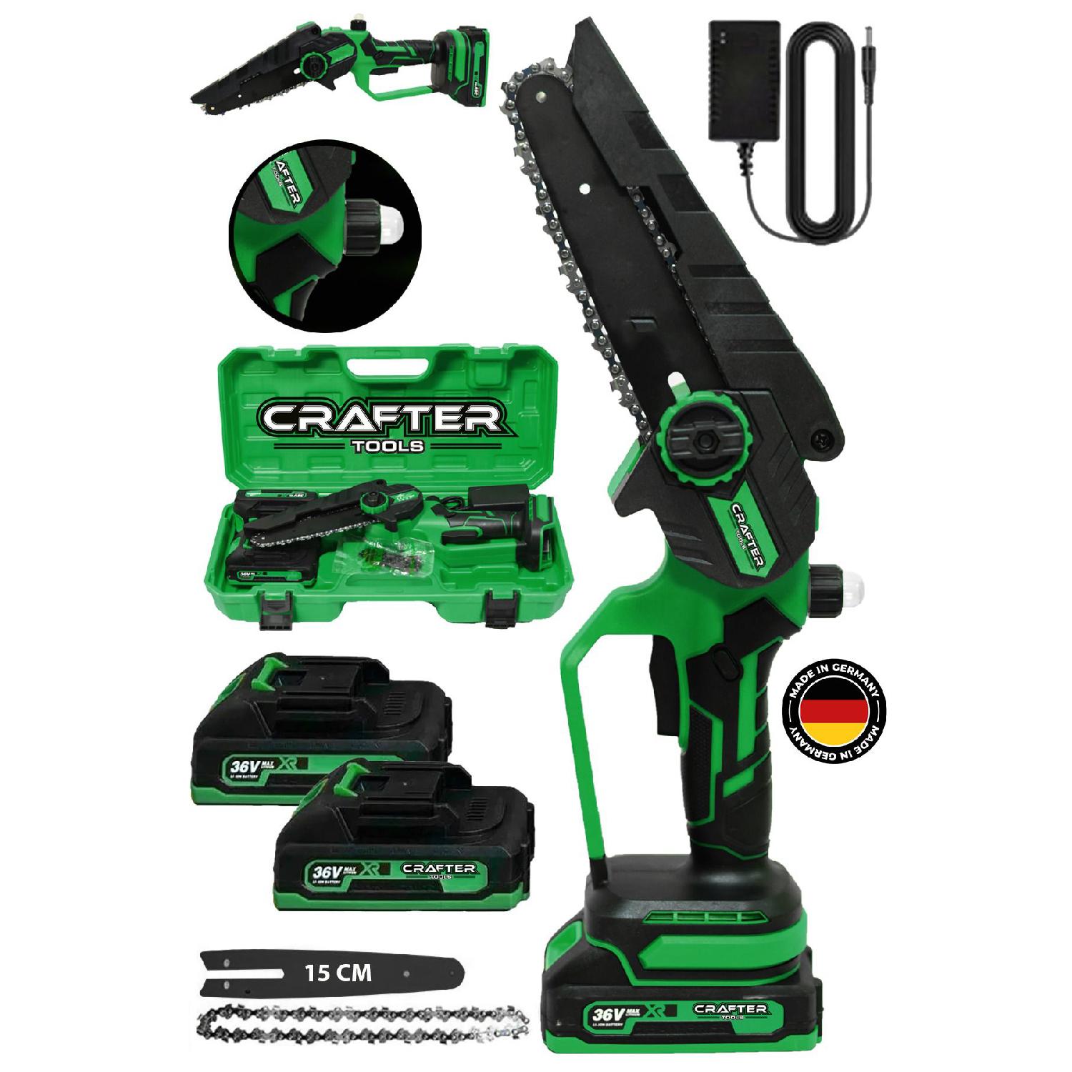 

Германия 36 В 5 Ач Двойная батарея Автоматическая смазка Бесщеточный двигатель Обрезная пила Машина для обрезки ветвей