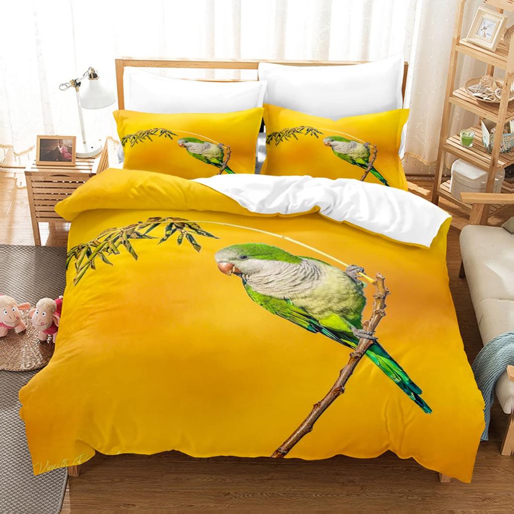 Parrot King Queen Duvet Cover Colourful Feather Bedding Set Rain Trees Bird Quilt Cover Sunset Mountain Natural Comforter Cover