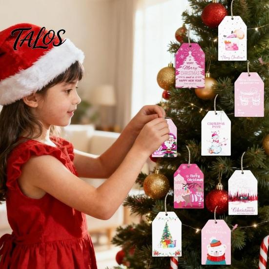 Decorative Paper Tags 60 Pcs Christmas Gift Tags, Pink Santa Snowman Hanging Labels Holiday Present Accessories with Hemp Rope for Winter Party