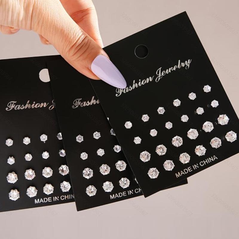 Maximum 36 Pairs Shiny Zircon Stud Earrings Set for Women Men Daily Versatile Chic copper Color Crystal Ear Zircon Accessories