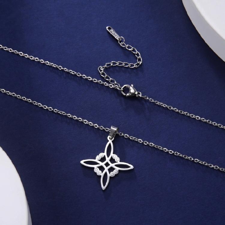 Stainless Steel Witchcraft Clavicle Chain Celtic-Witch-Knot Pendant Choker Chain