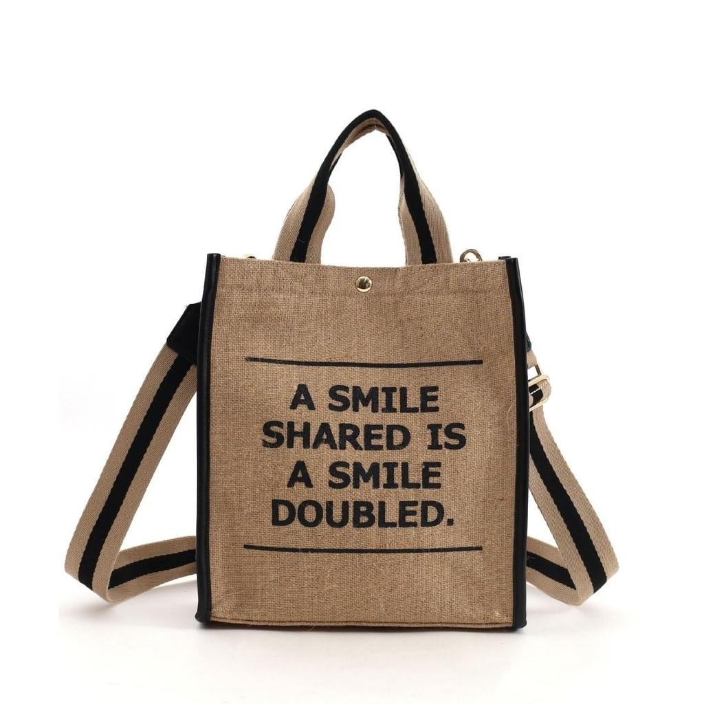 Cuco SMILEY Tape Handle Linen 2-Way Tote Bag, 2513111701, White (001)