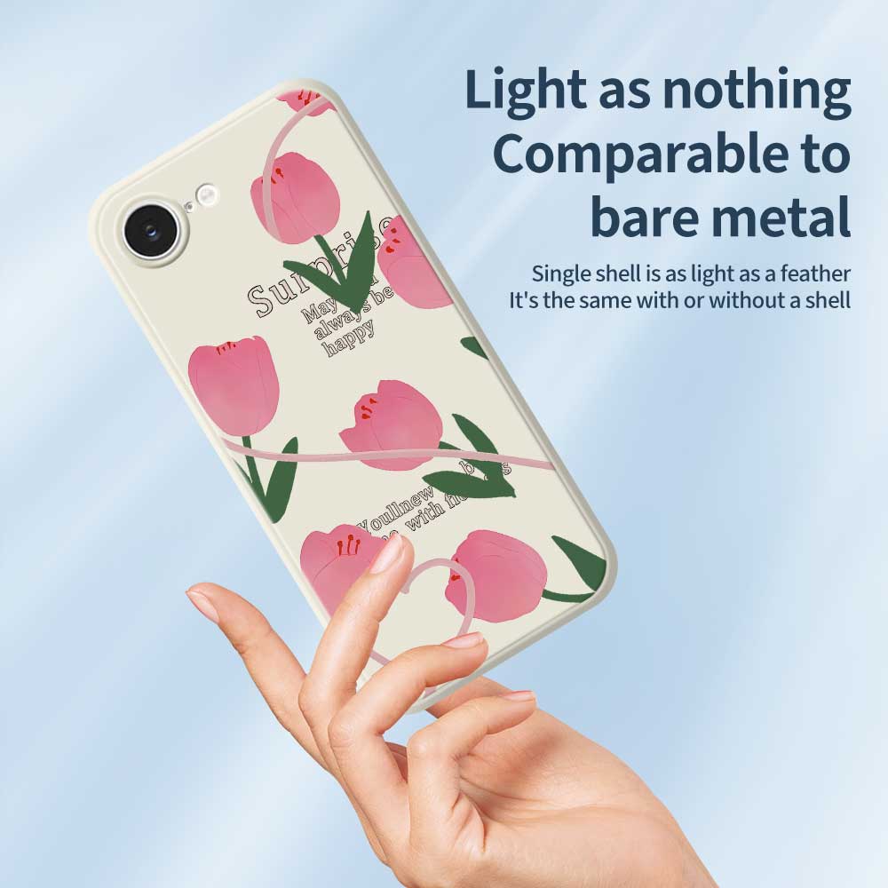 For iPhone 16e Case Tulip Pattern Printing Straight Edge TPU Phone Back Cover