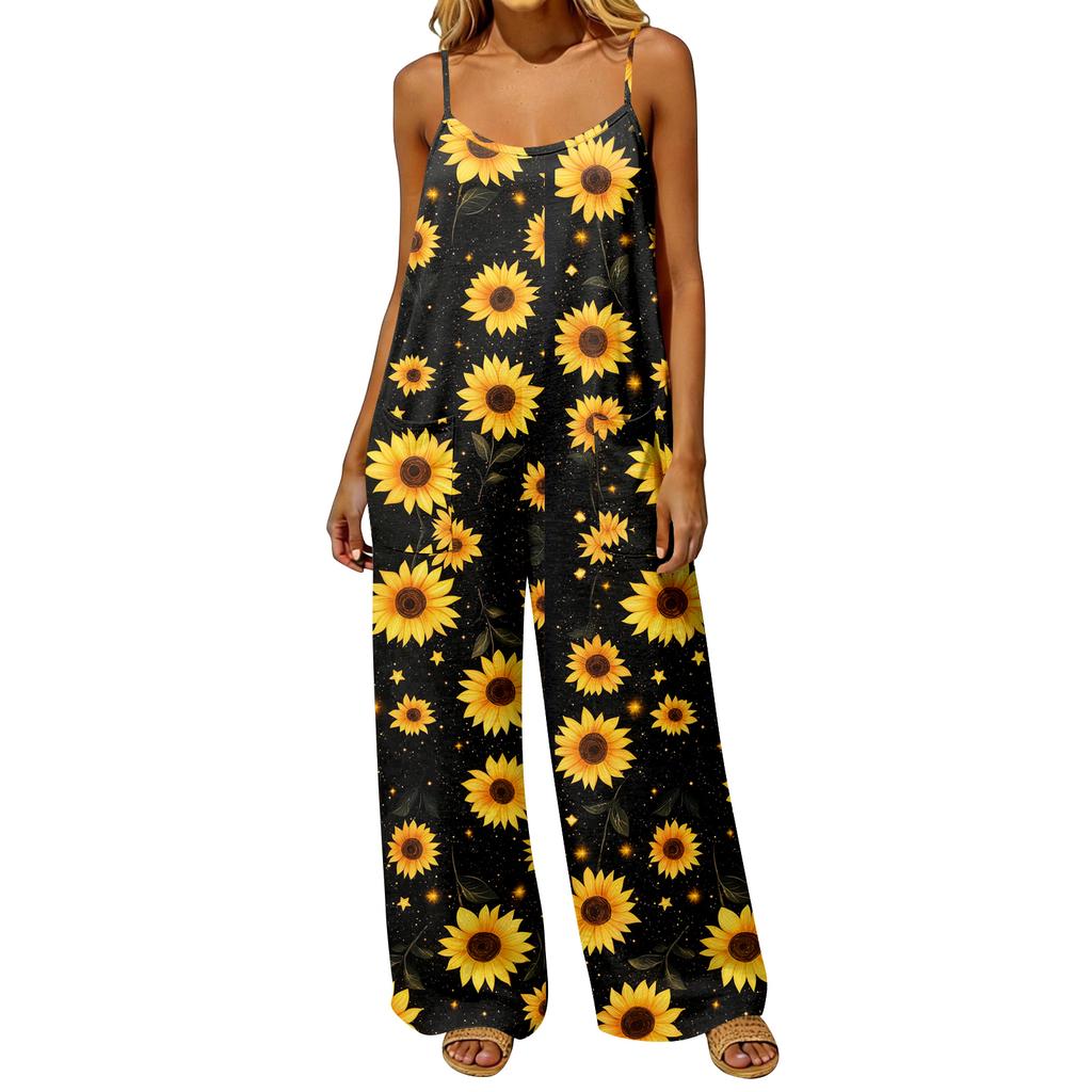 Casual Loose Fit Retro Style Women's Jumpsuit Suspender Pocketed Backless Romper Wide Leg Cotton Blend Fabric Comfortable