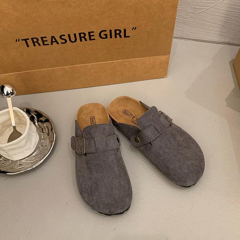 Popular shoes women's 2025 spring and autumn new pregnant women's bag head half slippers, wearing thick-soled lazy people with one foot, retro wom