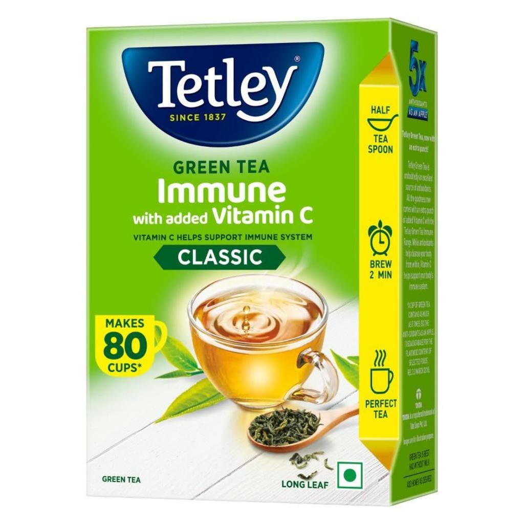 Tetley Loose Green Tea Leaves Classic Flavour 100g Pack With Vitamin C Boost, 80 Cups, Smooth Long Leaf, High Antioxidant Refreshing Tea