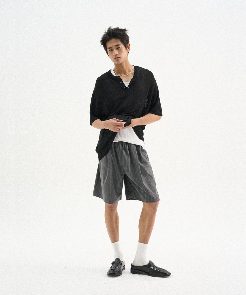 TRIP LE SENS Light Stripe Easy Elastic Half Pants_Gray