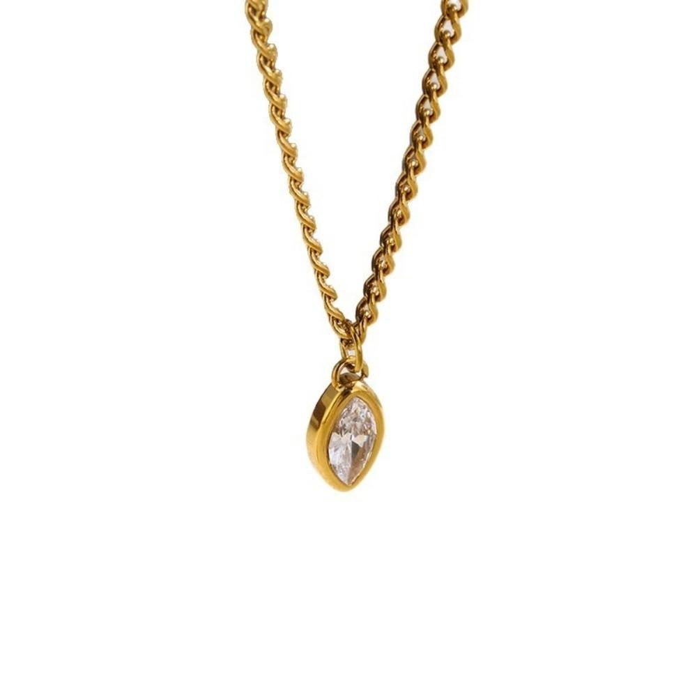 Jewelry Oval Pendant Necklace Stainless Steel Clavicle Chain Fashion Cubic Zirconia Necklace  Women