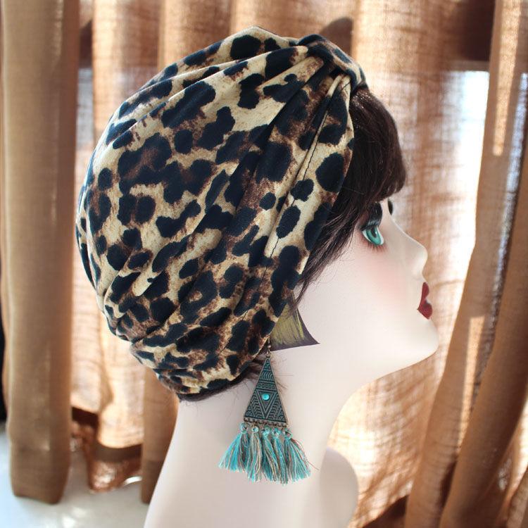 Spring and Summer Thin Leopard Print Headband Hat Simple and Versatile Pullover Hat Postpartum Hair Cover Knotted Headband Hat
