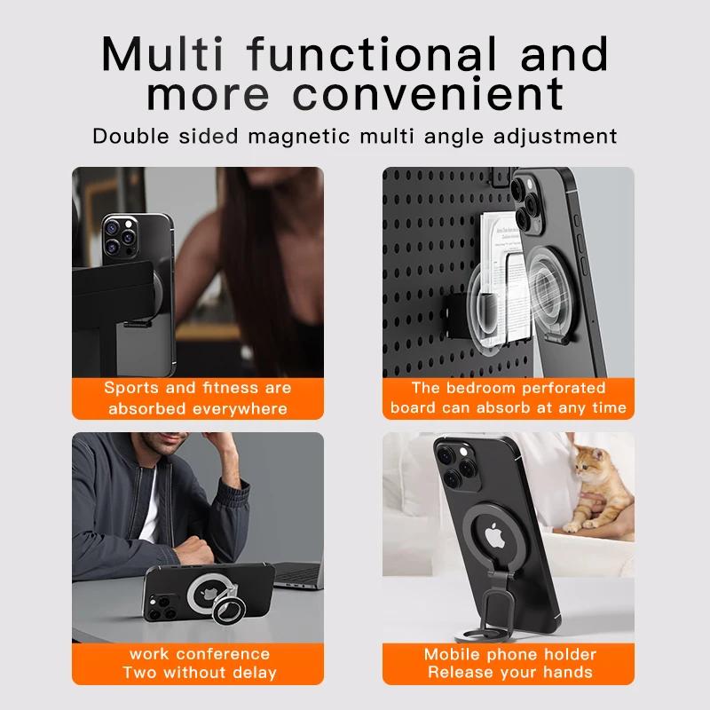 Double Magnetic Cell Phone Ring Holder for Magsafe for IPhone 15/16 Foldable Phone Stand with Strong Magnet Phone Grip Kickstand