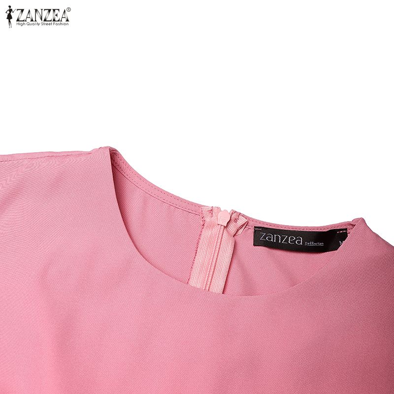 ZANZEA Lässiges Sommerkleid mit Rundhalsausschnitt und kurzen Ärmeln für Damen