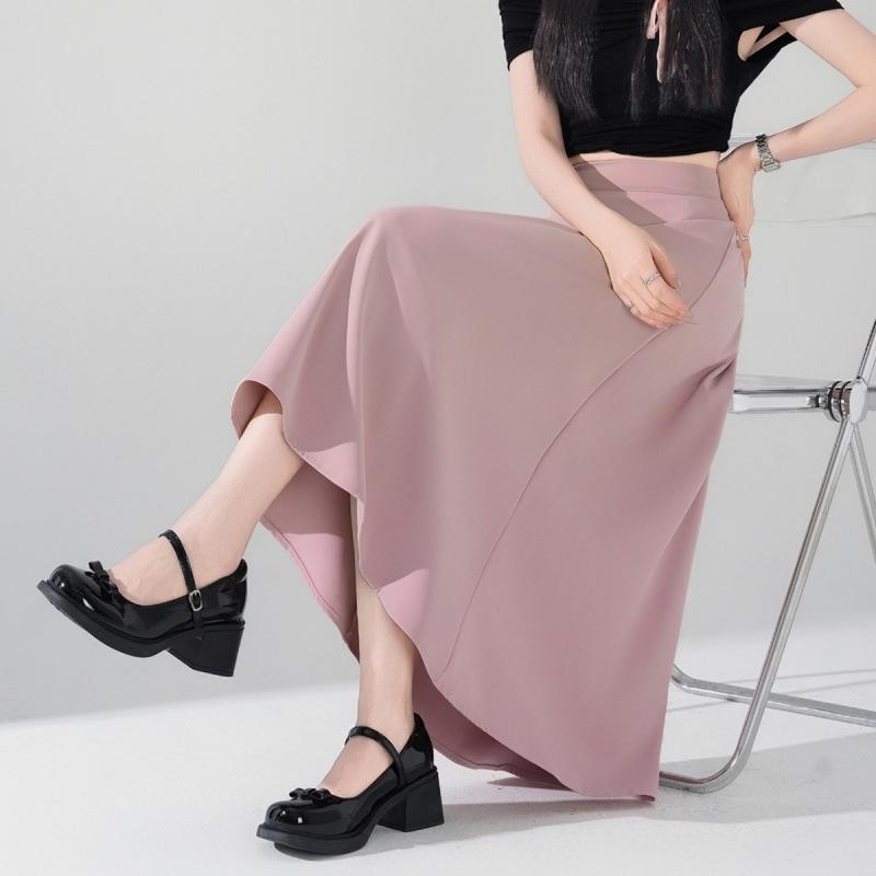 Plus Size Korean Style Slimming Black Skirt - Thin Material, Versatile, Solid Color, Spring/Summer