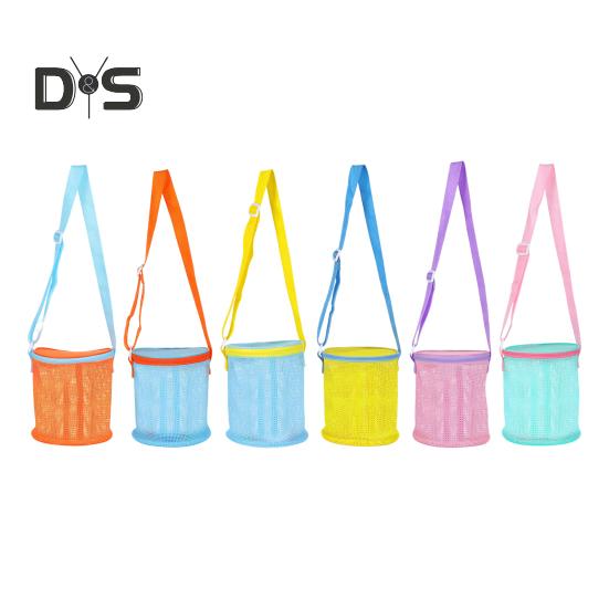 Netz-Strandtasche mit Schultergurt, großes Fassungsvermögen, Reißverschluss, Mehrzweck-Muschelhalter, Aufbewahrungseimer für Reisesandspielzeug
