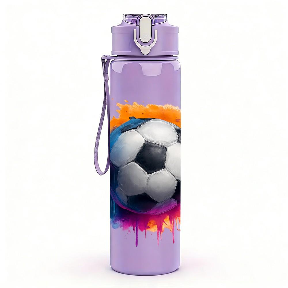 1PC Colorful Splash Soccer Ball Print 750ml Color Plastic Sports Water Bottle Leakproof Flip Straw Lid Suitable for Sports Office Home Use
