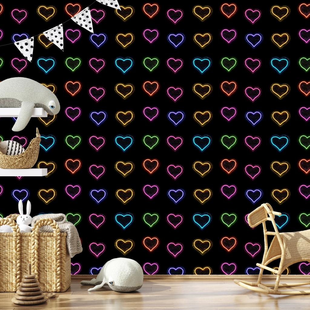 Neon Glitter Hearts Wallpaper Black and Ochre 50x1000