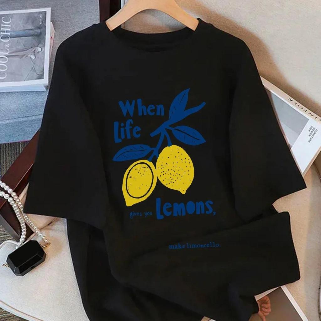 Lemons Fruit Market Creative Print Women T Shirts O-Neck T-Shirt Summer Clothes All-Match Comfortable Streetwear