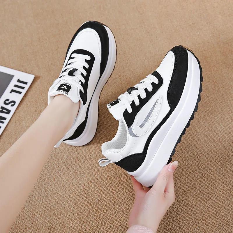

Dad shoes women s durable leather shoes autumn breathable thin thin feet non-slip lightweight running shoes platform casual 35 чёрный