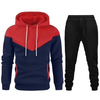 Men's Patchwork Hoodie Set, Warm and Luxurious Two-piece Set, High-quality Printed Pullover, Sportswear
