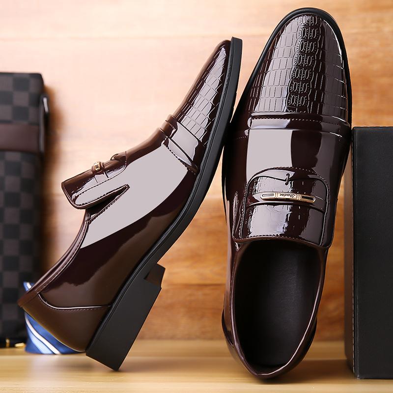 Men's Shoes, Casual Shoes, Young Men's Suits, Trendy Leather Shoes, Business Hong Kong-style Lacquered Surface, Pointed Head, Slip-resistant Cover,