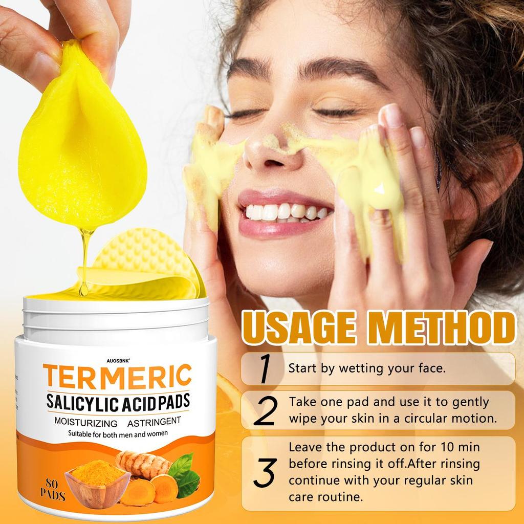 100 Pads-Naturium Turmeric & Salicylic Acid Pads For Face, With Vitamin C, Dark Spots Cleansing & Exfoliation, Sensitive Skin Friendly