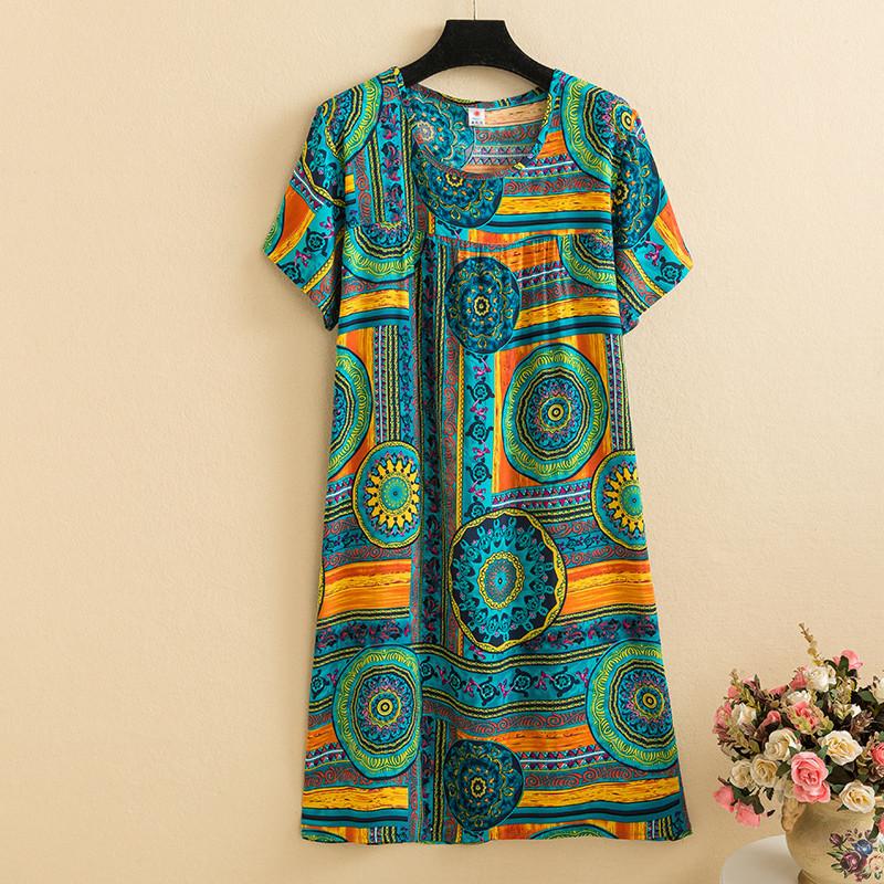 Mom summer dress medium and long pure cotton silk nightdress year-old new Chinese women's knee skirt